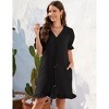 Women's V Neck Puff Sleeve Mini Dress Bow Detail Flowy Summer Party Dress Casual Sundress - 4 of 4