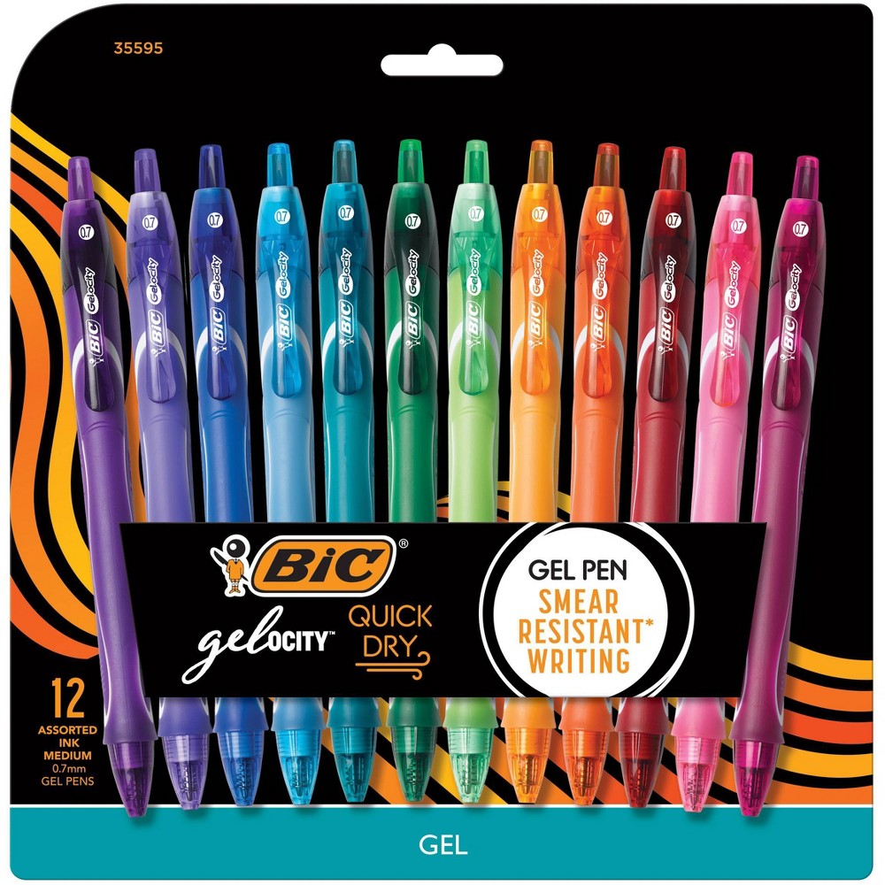BIC Gel-ocity Quick Dry Gel Pens 0.7mm Medium Point Multicolor 12ct: Rubber Grip, Art & Stationery, Multicolored Ink