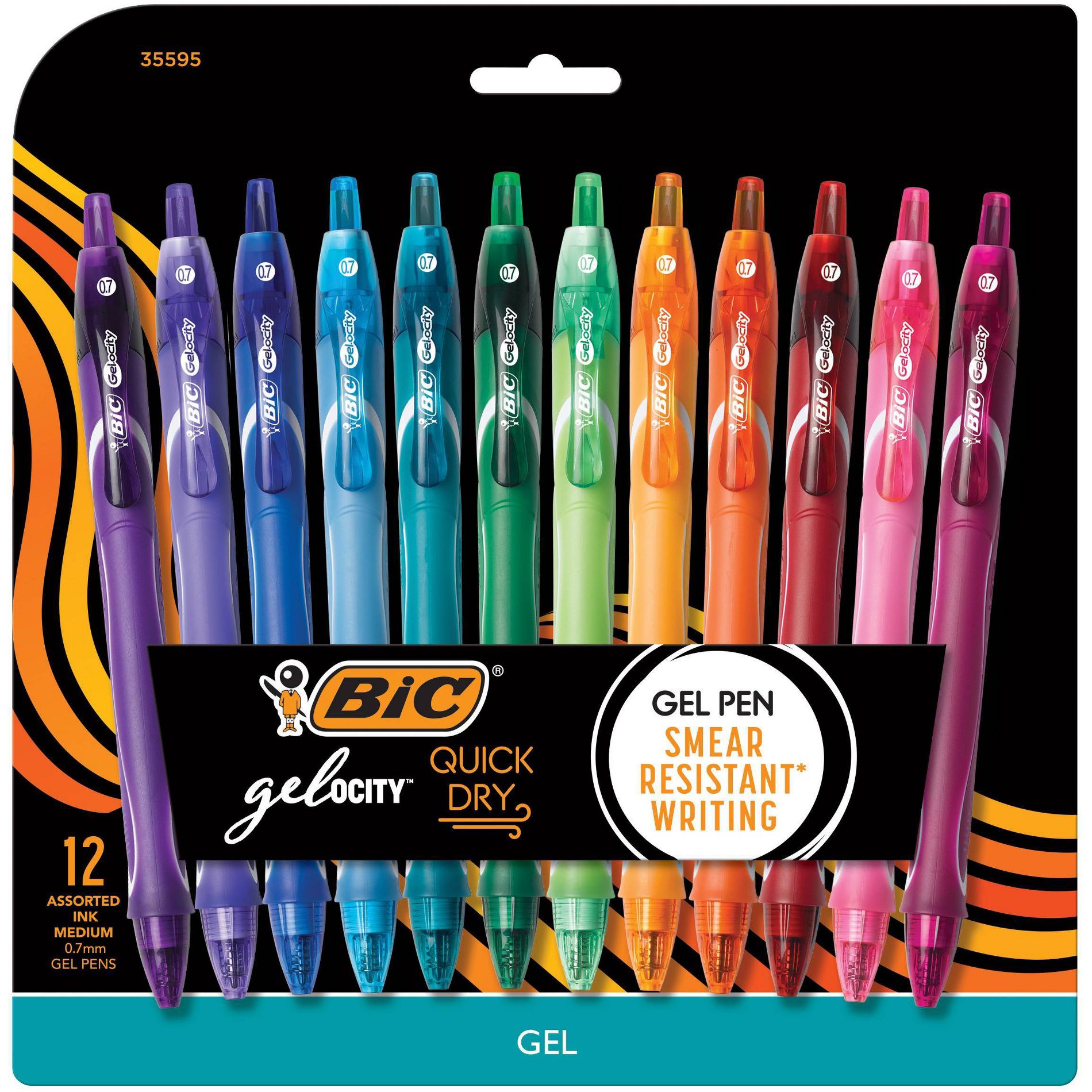 BIC Gel-ocity Quick Dry Gel Pens 0.7mm Medium Point Multicolor 12ct: Rubber Grip, Art & Stationery, Multicolored Ink