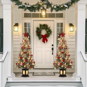4.5 FT Prelit Premium Snow Flocked Artificial Christmas Tree with 8 Mode Warm White LED,Yard,Home,Office,Outdoor,Indoor, 2PCS - 1 of 4
