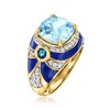Ross-Simons 4.40 ct. t.w. London and Sky Blue Topaz and .50 ct. t.w. White Zircon Ring With Blue Enamel in 18kt Gold Over Sterling - 3 of 4