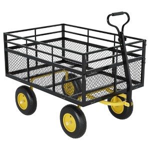 Heavy-Duty 2-in-1 Garden Wagon Utility Steel Cart with All-Terrain Tires and Removable Mesh Side Panels - 1 of 4
