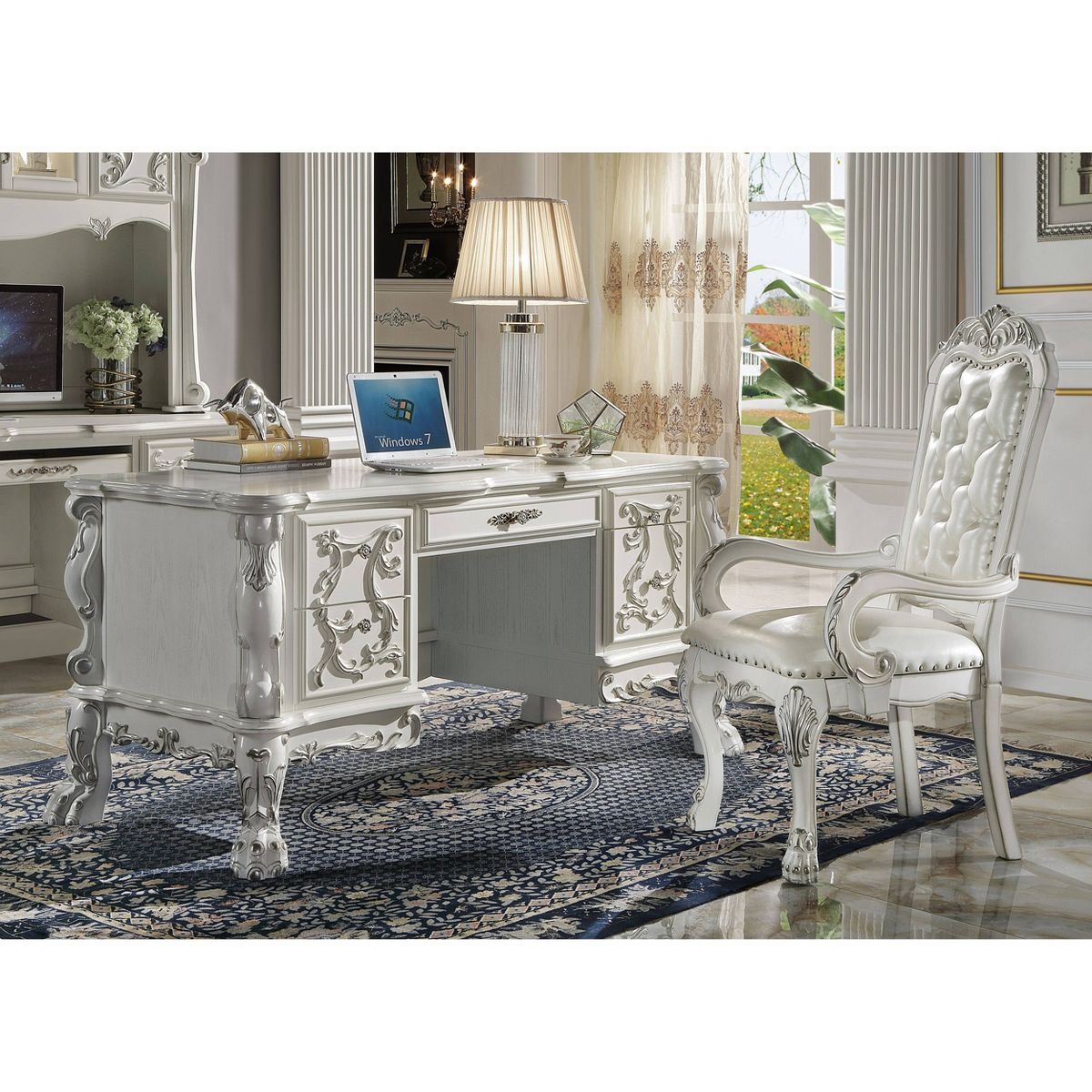 Acme Furniture 31" Dresden Desks Bone White Finish : Wood Composite, Open Storage Shelf, No Tools Assembly - thumbnail 7