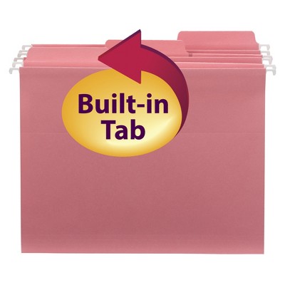 Smead FasTab  Hanging File Folder, 1/3-Cut Built-In Tab, Letter Size, Dark Pink, 9 per Pack (64014)
