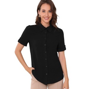 INSPIRE CHIC Women's Summer Button Down Causal Short Sleeve Turn Down Collar Work Shirt - 1 of 4