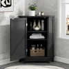 OUTSUPPLY Modern Triangle Bathroom Corner Cabinet with Adjustable Shelves, Storage Cabinet with Wooden Knobs - 3 of 4