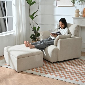 ModernLuxe Upholstered Chaise Lounge with Storage Ottoman, Wide Accent Chair Armchair Lazy Single Sofa Reading Couch Chair, Gray/Beige - 1 of 4