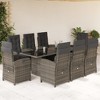 vidaXL 9 Piece Patio Dining Set with Cushions - Gray Poly Rattan Reclining Chairs, Glass Tabletop, Adjustable Backrest - for Garden, Backyard, Patio - 2 of 4