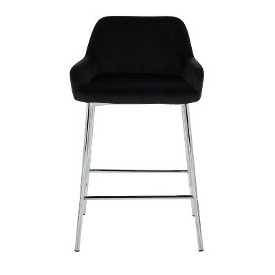 Black Velvet and Chrome Modern Counter Stools, Set of 2
