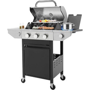 ELJGET 3-Burner Propane Gas Grill with Side Burner, 37000 BTU Stainless Steel Patio Garden Barbecue Grill, Black - 1 of 4