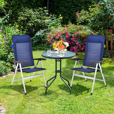 Costway 2PCS Patio Dining Chair Aluminum Camping Adjust Portable Headrest Navy