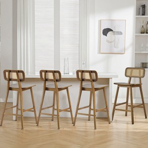 Set of 4 Indoor Wood Barstools with Rubberwood Frame,Rattan Back Bar Stools,Modern Barstools for Kitchen Island or Home Bar-Coolbibila - 1 of 4