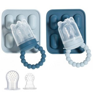 Silicone Baby Fruit Feeders with Freezer Tray for Batch Prep, Set of 2 – Safe & Convenient, Includes Extra Pouches & Travel Lids, Dishwasher Safe - 1 of 4