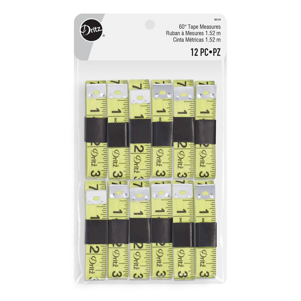 Dritz 12ct Tape Measures 60" Yellow: Flexible Soft Measuring Tape for Sewing & Body, 60 Inches, 12 Pack
