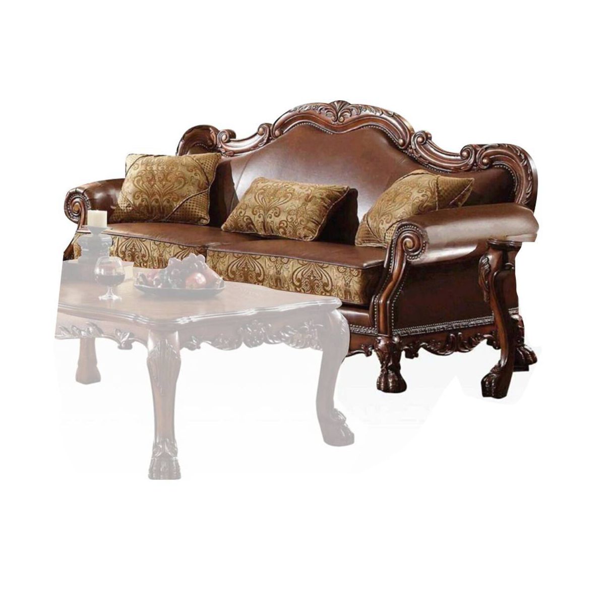 Acme Furniture 89" Dresden Sofa Brown Synthetic Leather/Chenille/Cherry Oak - thumbnail 4