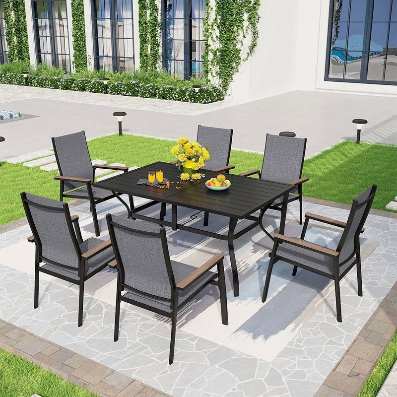 7pc Outdoor Dining Set with Metal Slat Top Table with 1.57&#34; Umbrella Hole &#38; Aluminum Chairs - Captiva Designs, 1 of 14