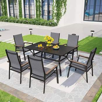 7pc Outdoor Dining Set with Metal Slat Top Table with 1.57" Umbrella Hole & Aluminum Chairs - Captiva Designs