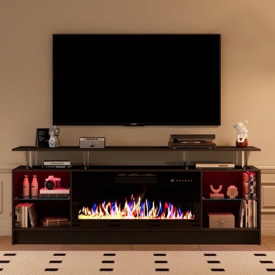 HYLEORY 70" Fireplace TV Stand, LED Light Entertainment Center with 36" Electric Fireplace Heater, Storage Media Console Table for Living Room