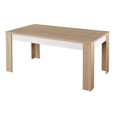 Mandy Dining Table Natural/White - Buylateral: 6-Person Kitchen Table, Melamine Top, Wood Frame, 65" Length