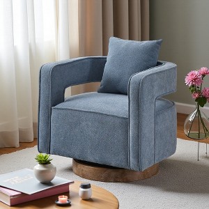 29.1" Linen Blend Swivel Open Back Accent Chair with Solid Wood Base - 1 of 4