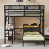 Full over Twin Black Metal Bunk Bed with Desk and Bookshelves Detachable Metal Bunk Bed with LED and Charge Station - 3 of 4