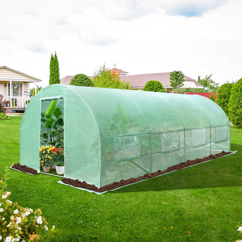 Tangkula 10FT x 20FT x 6.5FT Portable Walk-in Greenhouse Outdoor Gardening Greenhouse w/ 2 Roll-up Zippered Doors 8 Side Mesh Windows, 2 of 10