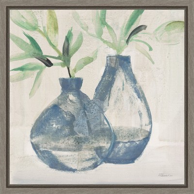 Amanti Art Pretty Vases with Green Fronds by Albena Hristova Canvas Wall Art Print Framed 16 x 16-in.