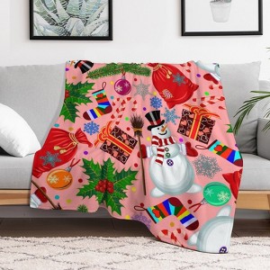 Christmas Snowmen Presents On Pink Christmas Throw Blanket Soft Fleece Christmas Blanket Cozy Flannel Throw for Couch Bed 60x80 inches - 1 of 1