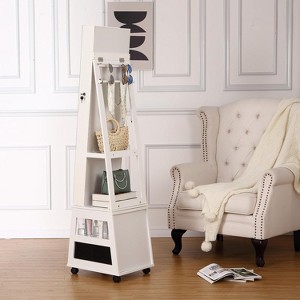 4-in-1 Jewelry Armoire with LED Mirror - 360¡ã Rotating, Lockable Wheels, Adjustable Lighting, Velvet-Lined Storage, Matte White - 1 of 4