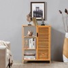 Tangkula Bathroom Storage Cabinet Bamboo Floor Cabinet Free Standing Organizer with Single Door & 3 Open Shelves - 4 of 4