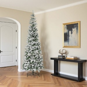 FURNIinspire Artificial Trees Unlit Snow Flocked Slim Pine Christmas Tree With Realistic Branches, Christmas Decorations, Green, 29.5"*29.5"*90.5" - 1 of 4