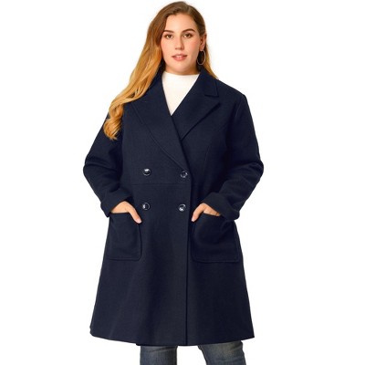 Agnes Orinda Women's Plus Size Winter Notched Lapel Double Breasted Pockets Long Overcoats