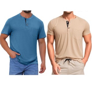 INSPIRE CHIC Men's Summer Short Sleeve Button Basic Henley T-Shirts 2 Packs - 1 of 4