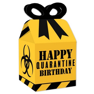 Big Dot of Happiness Happy Quarantine Birthday - Square Favor Gift Boxes - Social Distancing Party Bow Boxes - Set of 12