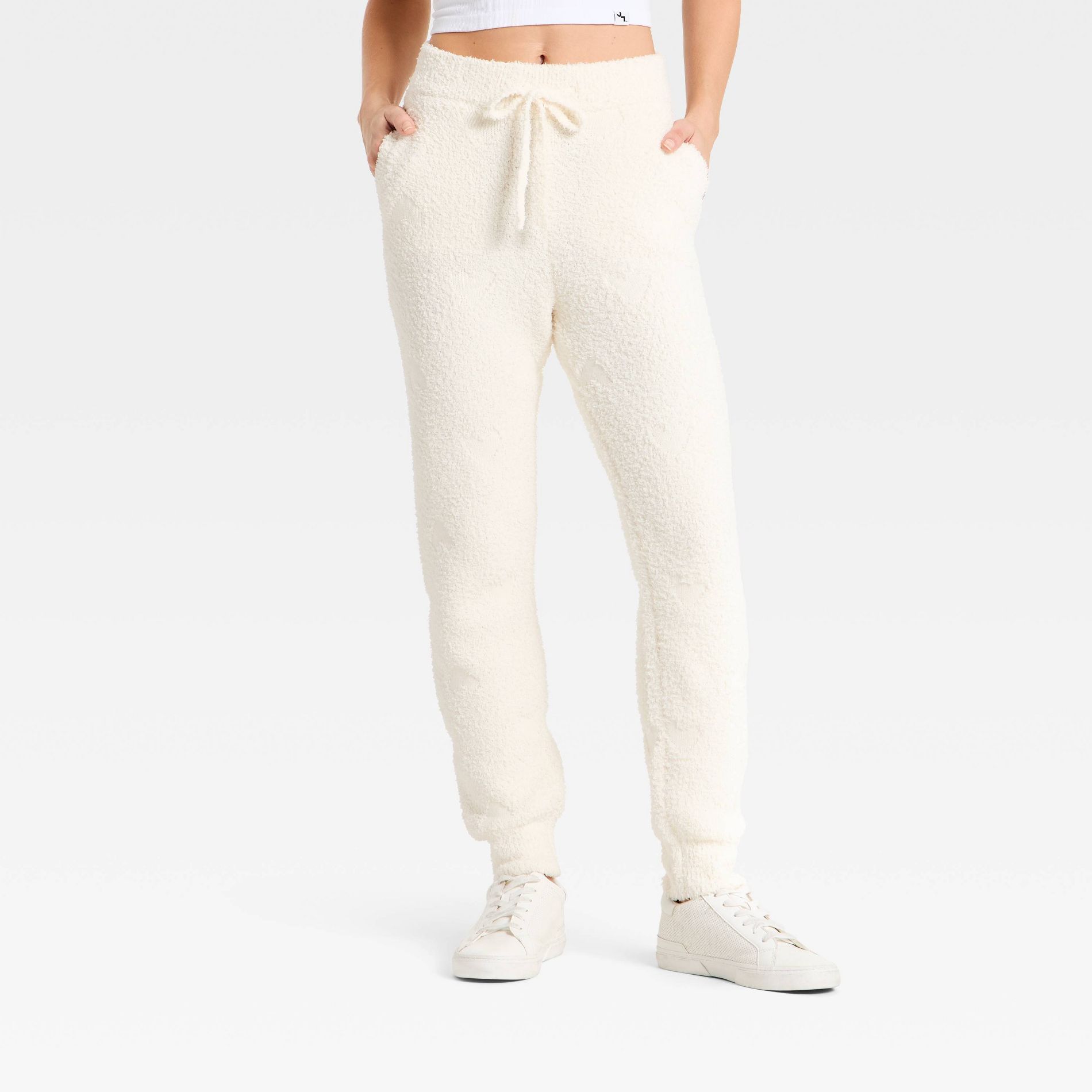 Women's Valentine's Day Embossed Boucle Sweatpants - JoyLab™ Cream