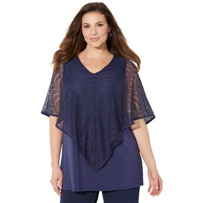 Catherines Women's Plus Size Crochet Duster Duet Top