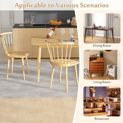 Natural Rubber Wood Windsor Dining Side Chairs with Slat Back, Set of 2