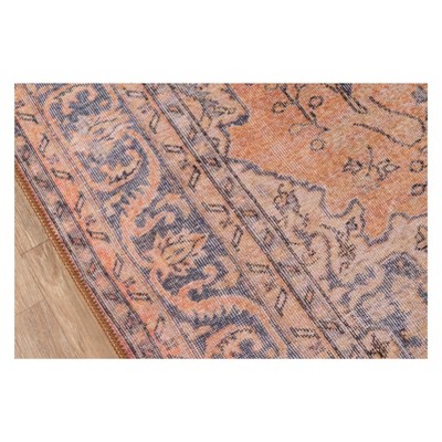 Handmade Rectangular Red and Blue Synthetic Rug