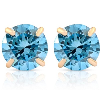 Pompeii3 VS 2ct Blue Moissanite Studs 14K Yellow Gold Earrings