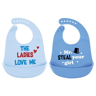 Hudson Baby Infant Boy Silicone Bibs 2pk, Mr Steal Your Girl, One Size