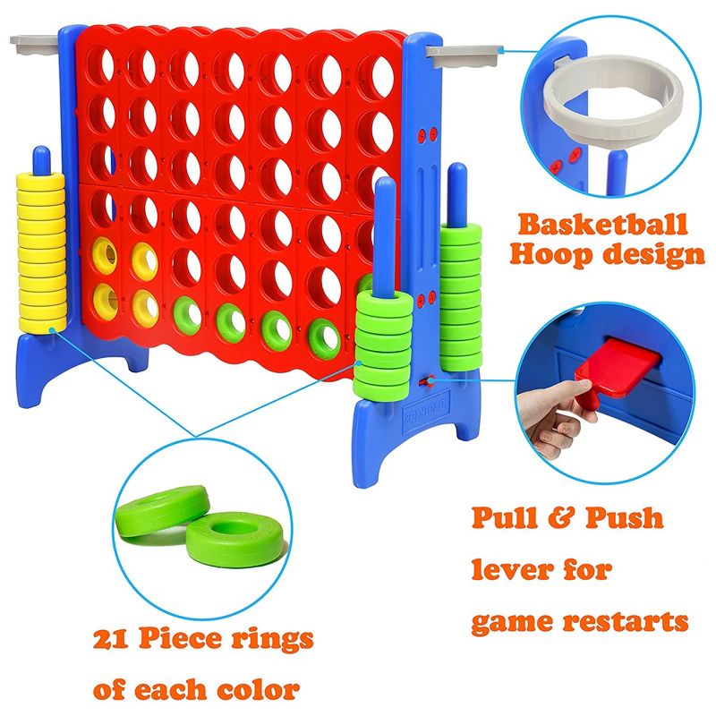 SDADI Giant 64 Inch 4-In-A-Row Hoop Connect Strategy Game and Basketball Indoor/Outdoor Family Fun Board for Toddlers, Kids, Adults, 3 of 7