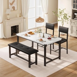 Farmhouse 4-Piece Dining Set with Upholstered Chairs & Bench - Industrial Table, 300lb Capacity, Compact 44-inch Design for Small Spaces - 1 of 4