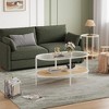 Oval Coffee Table with Water-Wave Glass Top, 2-Tier Rattan End Table with Storage Shelves, Metal Frame Boho Center Table for Living Room, Office - 3 of 4