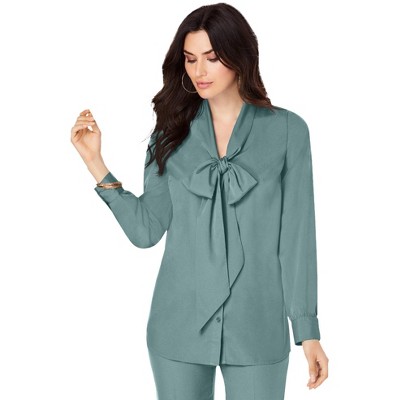 Roaman's Women's Plus Size Long Sleeve Bow Blouse