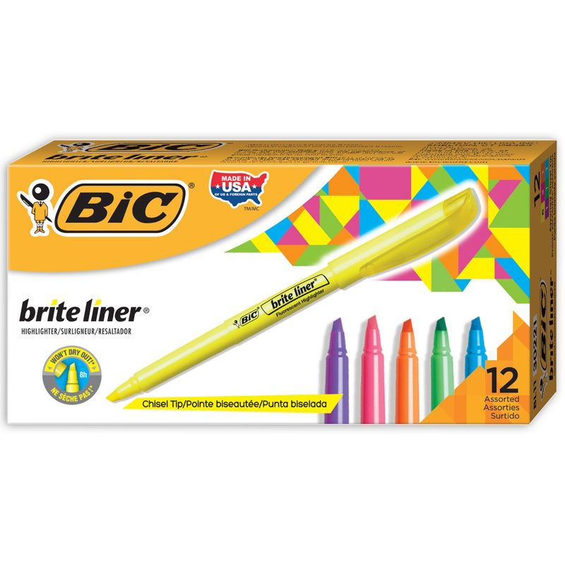 BIC® Brite Liner Highlighters Markers, Assorted Colors, Chisel Tip, 12 Per Pack, 2 Packs, 2 of 8