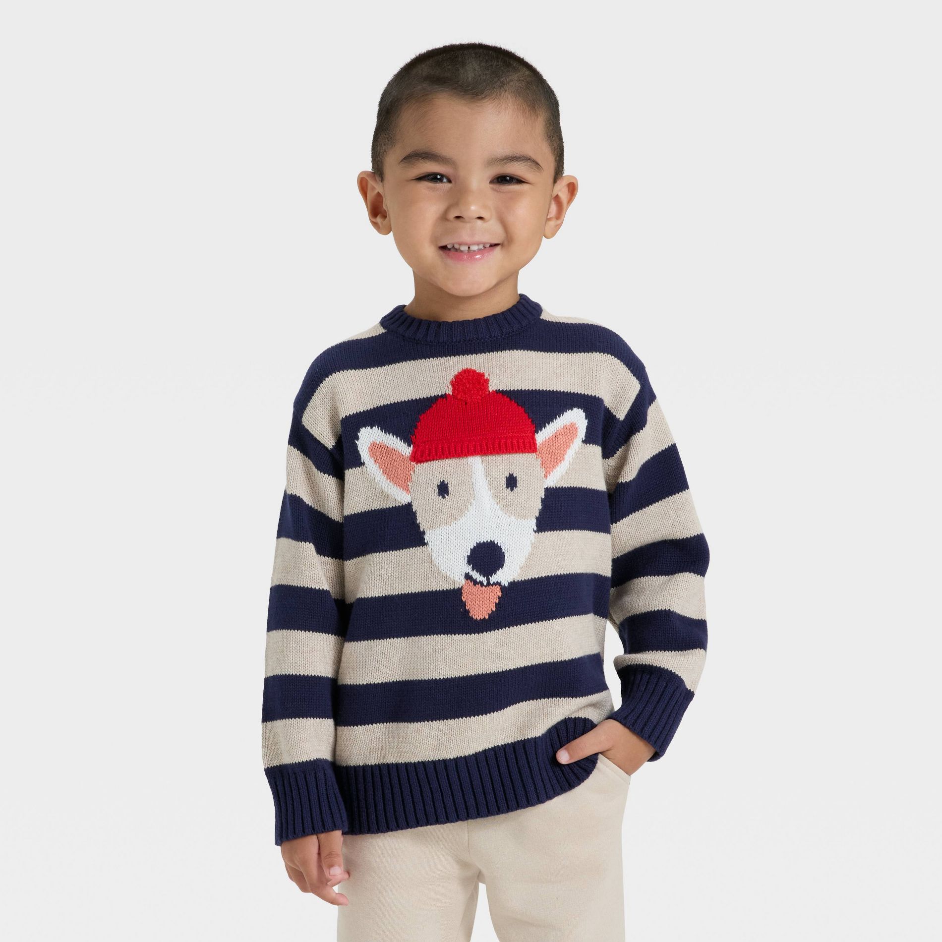 Toddler Boys' Dog Pullover Sweater - Cat & Jack™ Navy Blue 3T