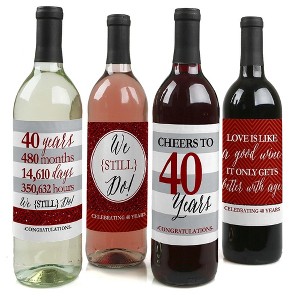 Big Dot of Happiness We Still Do - 40th Wedding Anniversary Decorations for Women and Men - Wine Bottle Label Stickers - Set of 4 - 1 of 4