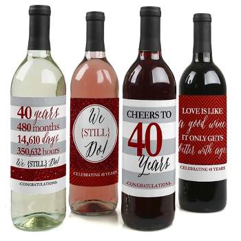 Big Dot of Happiness We Still Do - 40th Wedding Anniversary Decorations for Women and Men - Wine Bottle Label Stickers - Set of 4