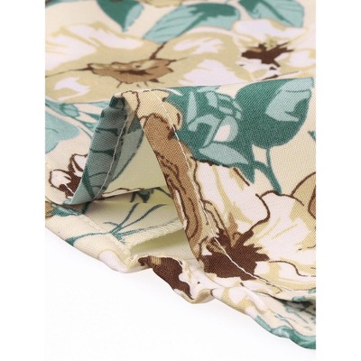 Beige Floral Polyester Hawaiian Button Down Shirt and Shorts Set