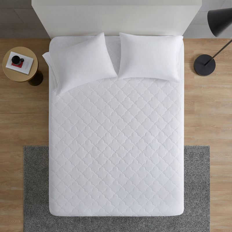 All Natural Cotton Percale Quilted Mattress Pad White, 1 of 12
